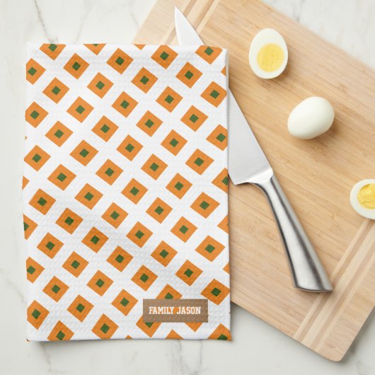 Aangepaste naam schattig patroon oranje witte groe theedoek (Quarter Fold)