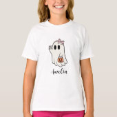 Aangepaste naam Schattig spook Roze Halloween Pers T-shirt (Voorkant)
