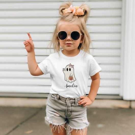 Aangepaste naam Schattig spook Roze Halloween Pers T-shirt