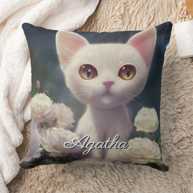 Aangepaste naam Schattig Witte Kittens  Kussen (Deken)