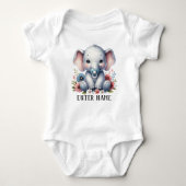 Aangepaste Naam Schattige Baby Meisje Olifant Baby Romper (Voorkant)