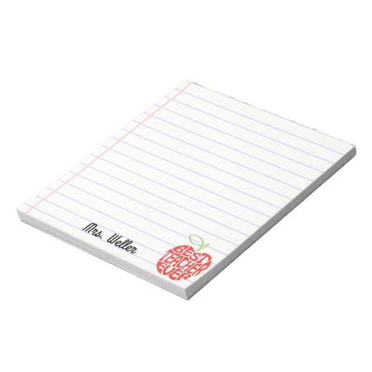 Aangepaste naam Schattige "Beste docent ooit" Appl Notitieblok (Linkerzijde)