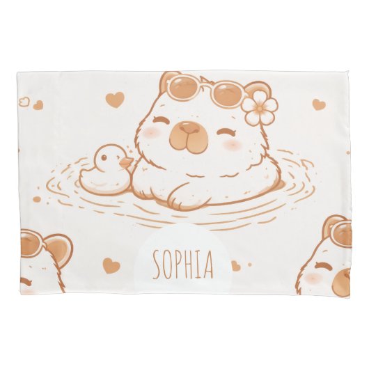 Aangepaste naam Schattige Capybara Met Zonnebril K Kussensloop (Voorkant)