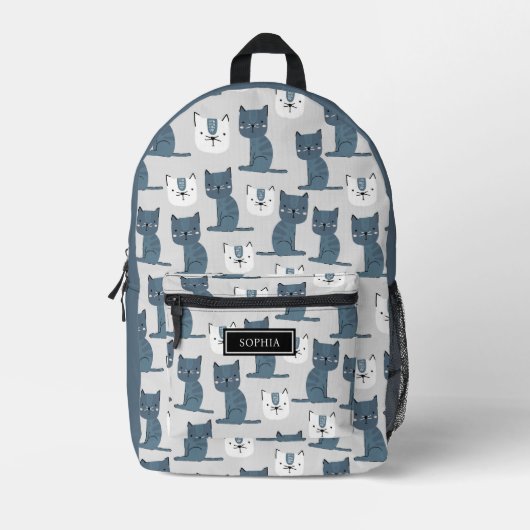 Aangepaste naam Schattige Cats Pattern Nordic Kind Bedrukte Rugzak (Voorkant)