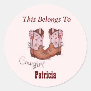 Aangepaste naam Schattige CowGirl laarzen Dit beho Ronde Sticker