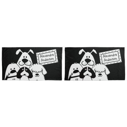 Aangepaste naam Schattige Dog Doodles Kussensloop (Voorkant-Set)