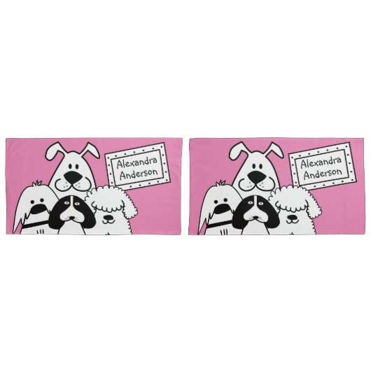 Aangepaste naam Schattige Dog Doodles Kussensloop (Voorkant-Set)