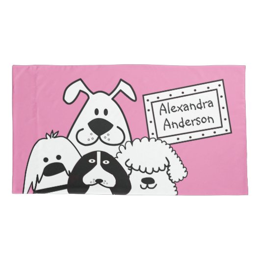 Aangepaste naam Schattige Dog Doodles Kussensloop (Achterkant-Links)