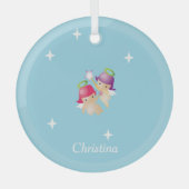 Aangepaste naam schattige engelen op blauw glas ornament (Voorkant)
