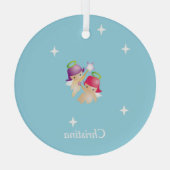Aangepaste naam schattige engelen op blauw glas ornament (Achterkant)