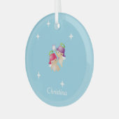 Aangepaste naam schattige engelen op blauw glas ornament (Voorkant links)