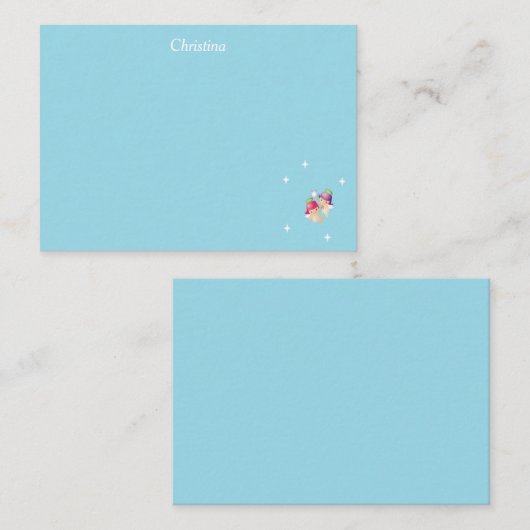 Aangepaste naam schattige engelen op blauw notitiekaartje (Voorkant / Achterkant)