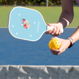 Aangepaste naam schattige engelen op blauw pickleball paddle