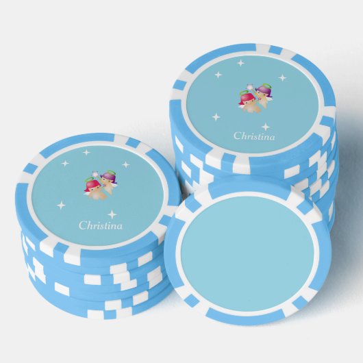 Aangepaste naam schattige engelen op blauw poker chips (Opstapeling)