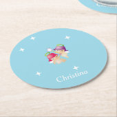 Aangepaste naam schattige engelen op blauw ronde kartonnen onderzetter (Gebogen)