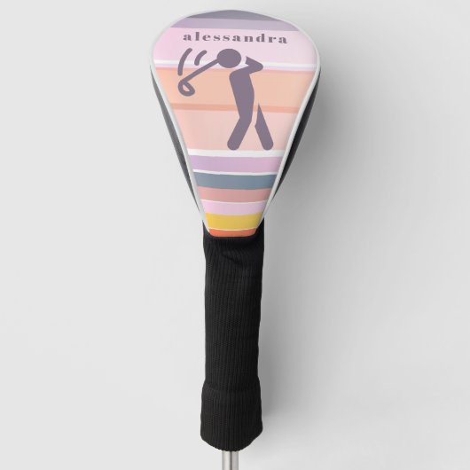 Aangepaste Naam Schattige Fun Pastel Stripes Paars Golfheadcover (Voorkant)