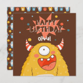 Aangepaste naam Schattige geel monster Verjaardag Feestdagenkaart (Voorkant / Achterkant)
