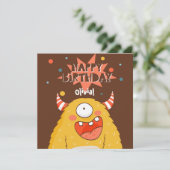 Aangepaste naam Schattige geel monster Verjaardag Feestdagenkaart (Staand voorkant)