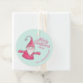 Aangepaste naam Schattige Gnome Pink Mint Merry Ch Bedankjes Labels (In situ)
