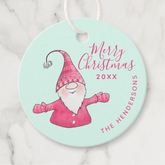 Aangepaste naam Schattige Gnome Pink Mint Merry Ch Bedankjes Labels (Voorkant)