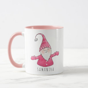Aangepaste Naam Schattige Gnome Roze Kerst Mok