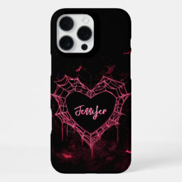 Aangepaste Naam Schattige Gothic Roze Hart Spiderw iPhone 16 Pro Max Hoesje