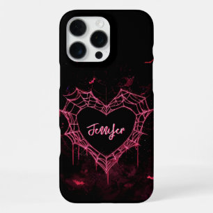 Aangepaste naam Schattige Gotische Roze Hart Spinn iPhone 16 Pro Max Hoesje