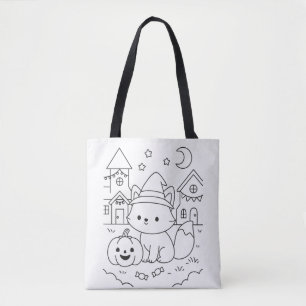Aangepaste naam Schattige Halloween Kleuractivitei Tote Bag