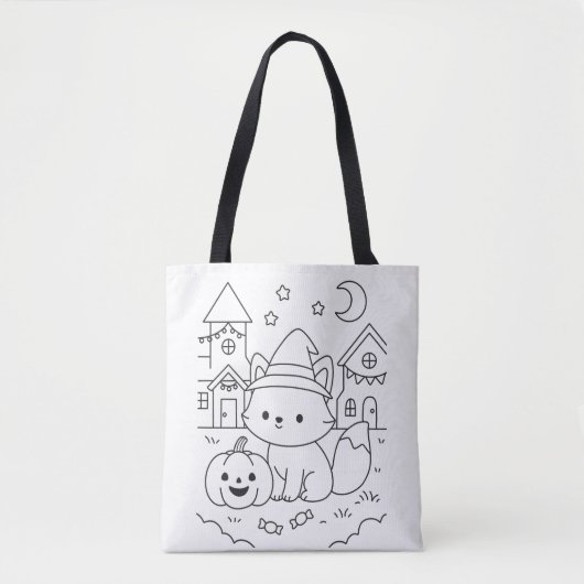 Aangepaste naam Schattige Halloween Kleuractivitei Tote Bag (Voorkant)