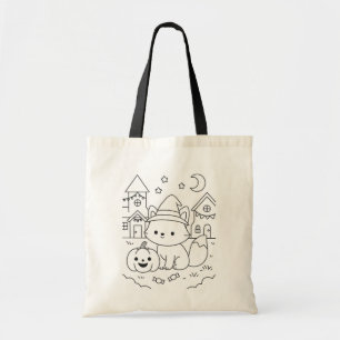 Aangepaste naam Schattige Halloween Kleurboek Kind Tote Bag