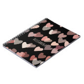 Aangepaste naam schattige harten patroon zwart blu notitieboek (Linkerzijde)