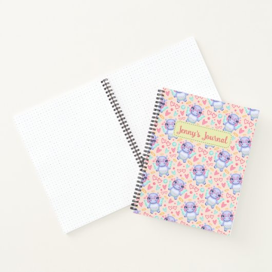 Aangepaste naam Schattige Hippo Bullet Journal Notitieboek (Binnen)