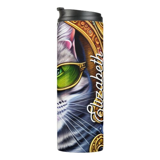 Aangepaste naam Schattige kat-bril Thermosbeker (Geroteerd rechts)