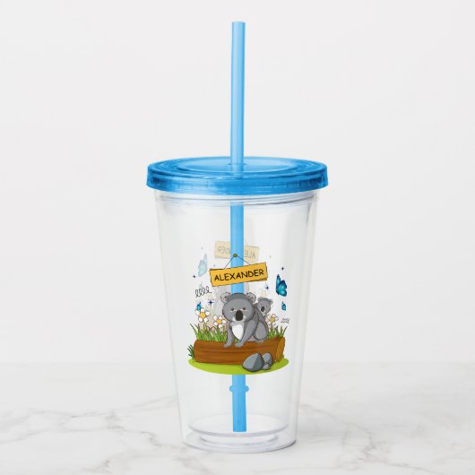 Aangepaste Naam schattige Koala & Butterfly Garden Acryl Drinkbeker (Voorkant)