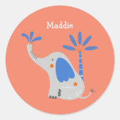 Aangepaste naam Schattige Olifant met Palmboom Bla Ronde Sticker (Voorkant)
