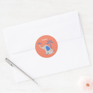 Aangepaste naam Schattige Olifant met Palmboom Bla Ronde Sticker