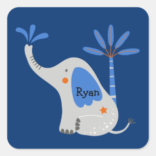 Aangepaste naam Schattige Olifant met Palmboom Bla Vierkante Sticker