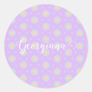 Aangepaste Naam Schattige Pastel Rainbow Bullseyes Ronde Sticker