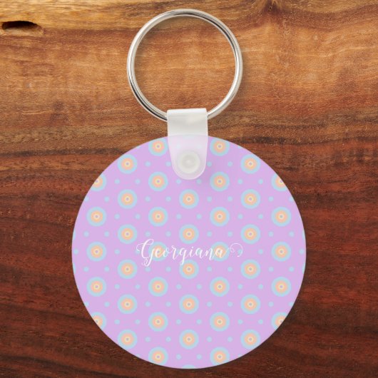 Aangepaste Naam Schattige Pastel Rainbow Bullseyes Sleutelhanger (Voorkant)