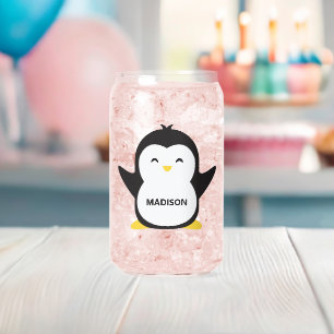 Aangepaste naam schattige pinguïn blikvorm glas