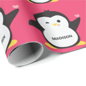 Aangepaste naam schattige pinguïn cadeaupapier (Rol Hoek)