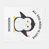 Aangepaste naam schattige pinguïn fleece deken (Voorkant (Horizontaal))