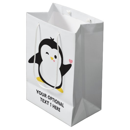 Aangepaste naam schattige pinguïn medium cadeauzakje (Voorkant Gekanteld)