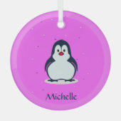 Aangepaste naam schattige pinguïn op roze glas ornament (Voorkant)