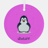 Aangepaste naam schattige pinguïn op roze glas ornament (Achterkant)