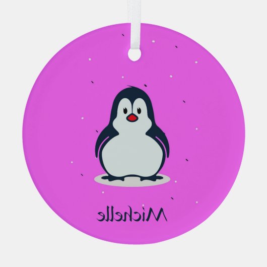 Aangepaste naam schattige pinguïn op roze glas ornament (Achterkant)
