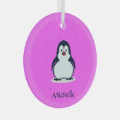 Aangepaste naam schattige pinguïn op roze glas ornament (Voorkant Rechts)