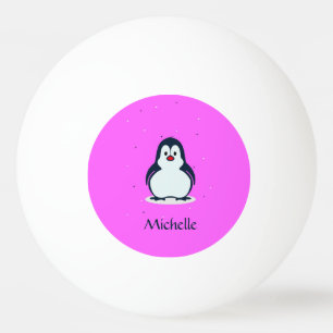 Aangepaste naam schattige pinguïn op roze pingpongbal