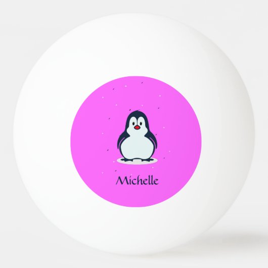 Aangepaste naam schattige pinguïn op roze pingpongbal (Voorkant)