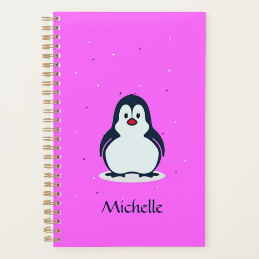 Aangepaste naam schattige pinguïn op roze planner (Voorkant)